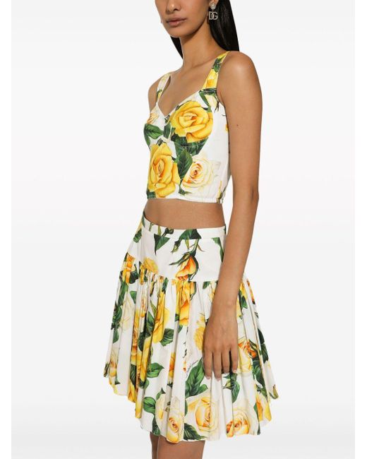 Top estilo corsé con rosas estampadas Dolce & Gabbana de color Yellow