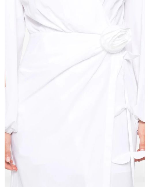 Blumarine White Rose-Appliqué Poplin Midi Dress