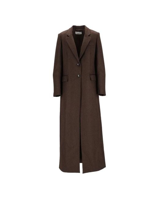 Al Duca D'aosta Brown Herringbone-Pattern Single-Breasted Coat