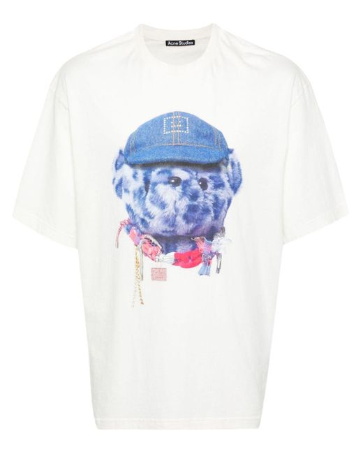 Acne Blue T-Shirt mit Teddy-Gesicht