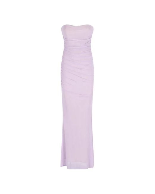retroféte Purple Ruched-Strapless Dress
