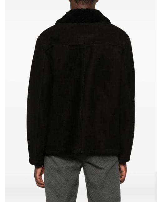 Salvatore Santoro Black Shearling-Collar Coat for men