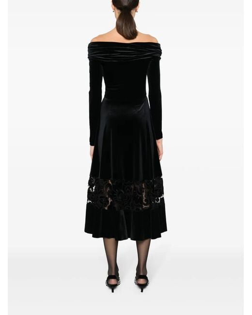 Nissa Black Lace-Detailing Velvet-Finish Dress