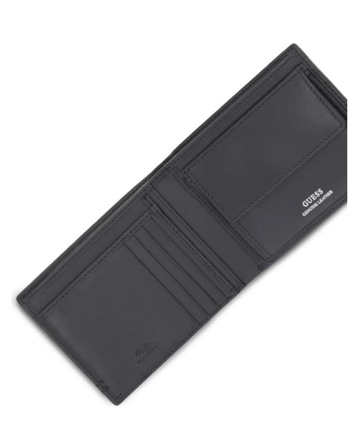 Guess Black Monogram-Pattern Bifold Wallet for men