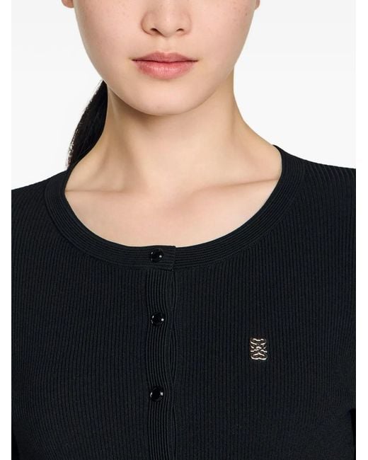 Sandro Black Pleated Knit Mini Dress