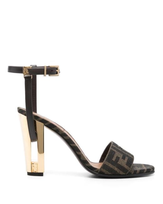 Fendi Black Zucca Monogram Heeled Sandals