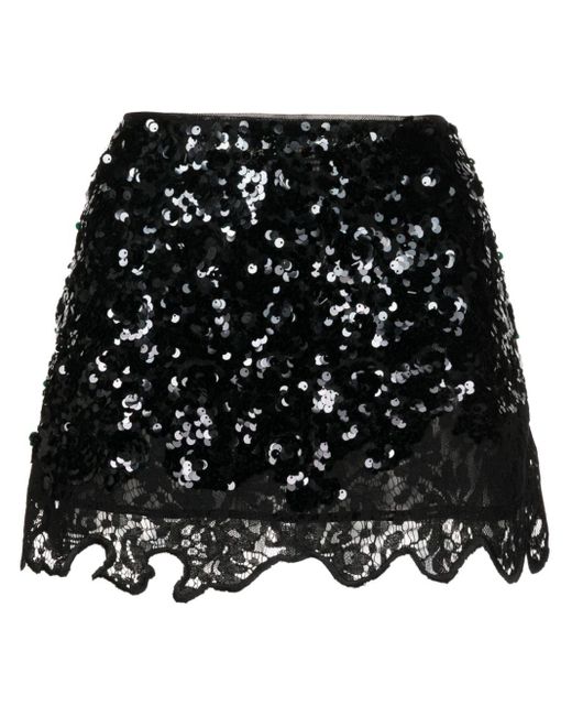 Cynthia Rowley Black Lace Sequinned Mini Skirt