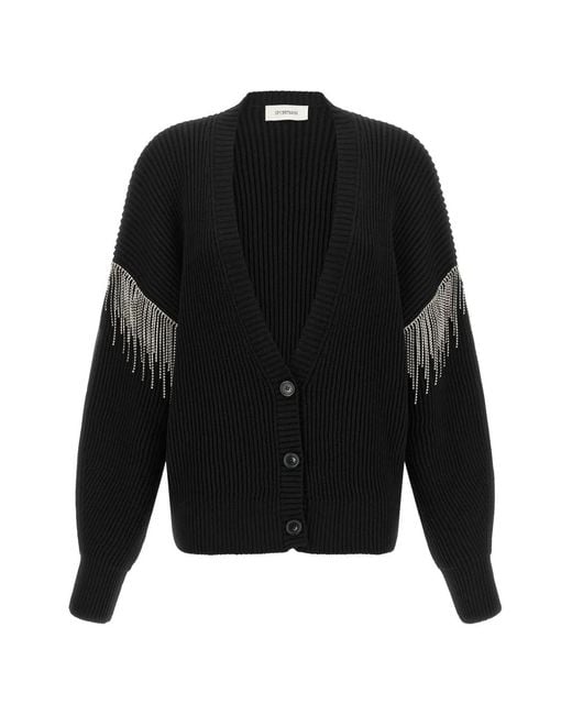 Sportmax Black Pagine Rhinestone-Fringe Cardigan