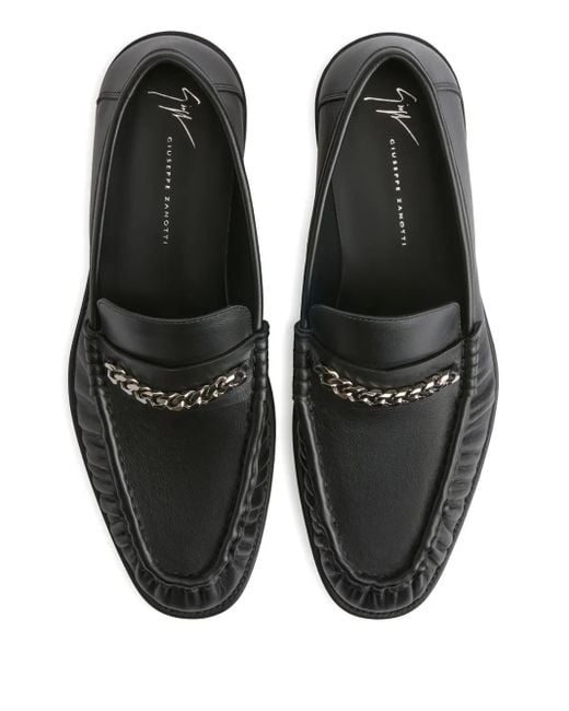 Giuseppe Zanotti Black Weeston Chain Leather Loafers for men