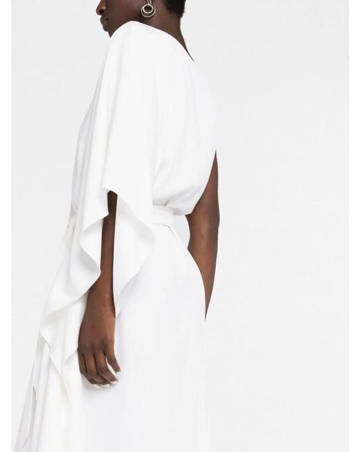 Alberta Ferretti White One-Shoulder Draped Maxi Dress