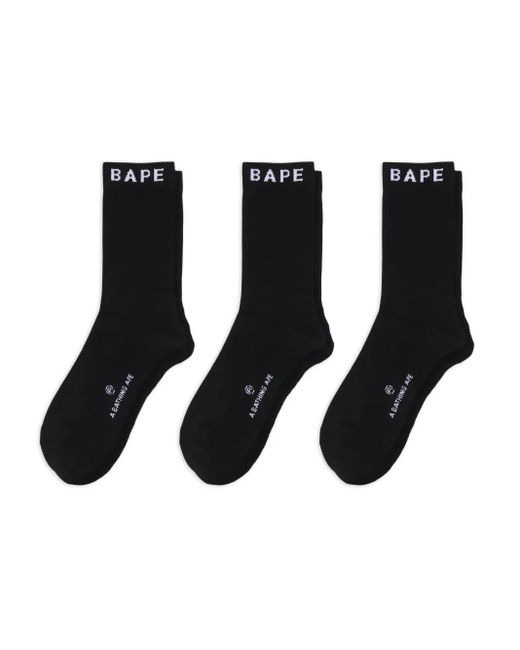 A Bathing Ape Black Logo-Embellished Socks (Pack Of Three) for men