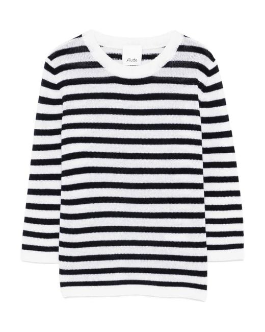 Allude Blue Striped-Pattern Sweater