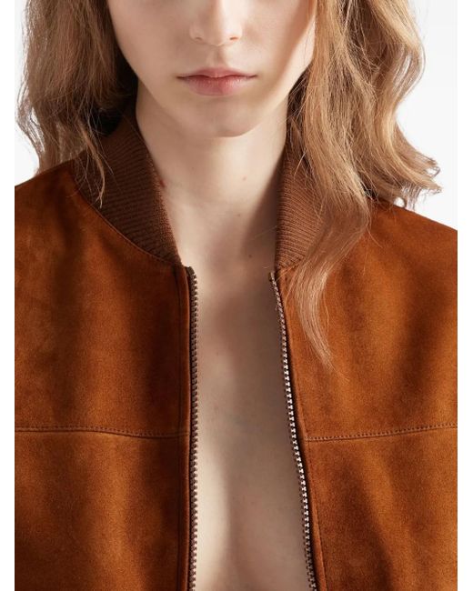 Prada Suede Blouson Jacket Brown