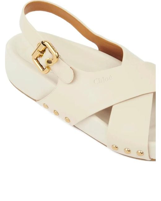 Chloé White Mae Cross-Strap Studded Sandals
