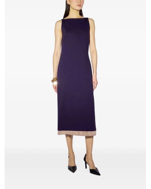 Liviana Conti Purple Robe Mi-Longue Sans Manches À Bords Contrastants Virna