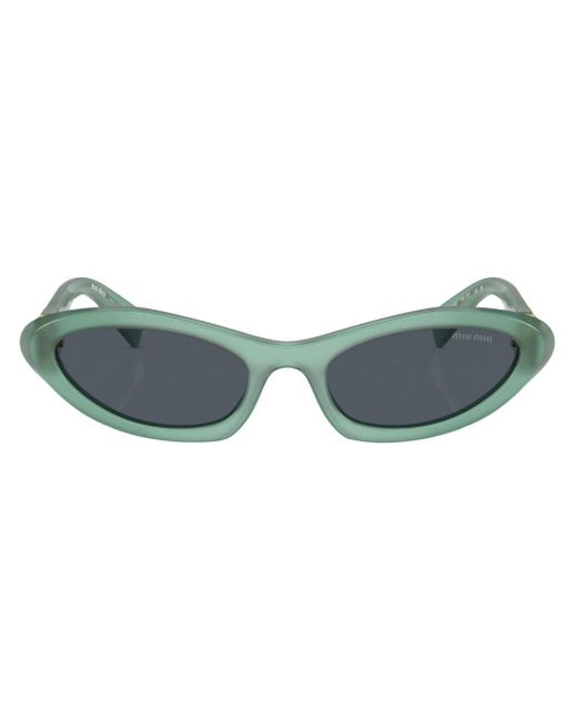 Miu Miu Blue Logo-plaque Oval-frame Sunglasses