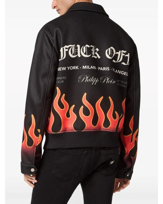 Philipp Plein Black Flame-Print Bomber Jacket for men