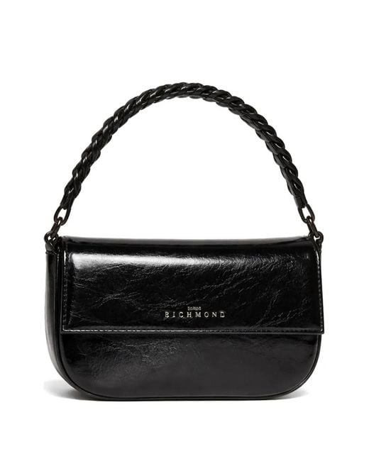 John Richmond Black Mini Braided-Handle Shoulder Bag