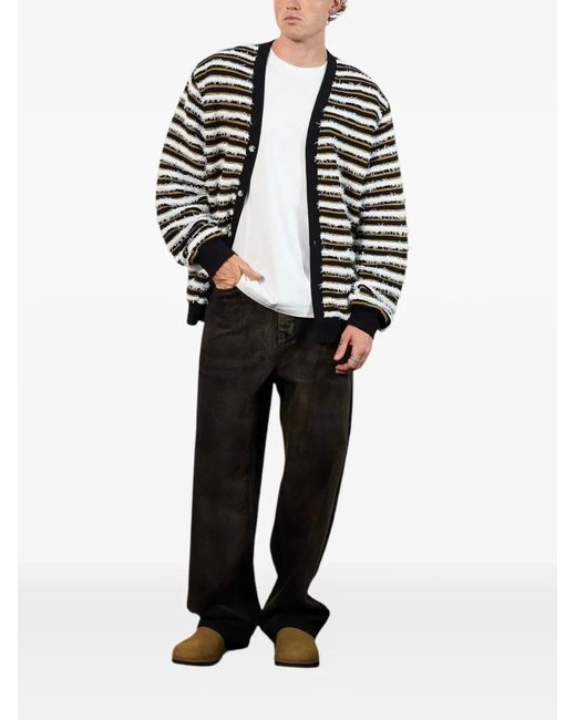 Pleasures Black Striped-Pattern Ribbed Cardigan for men