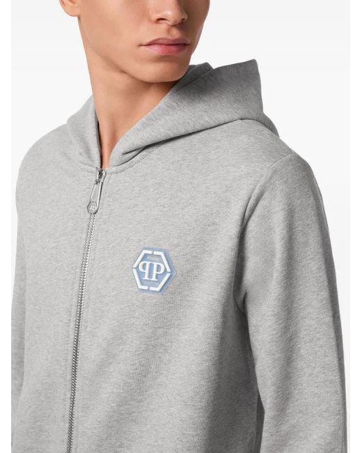 Philipp Plein Gray Zip-Up Hoodie for men