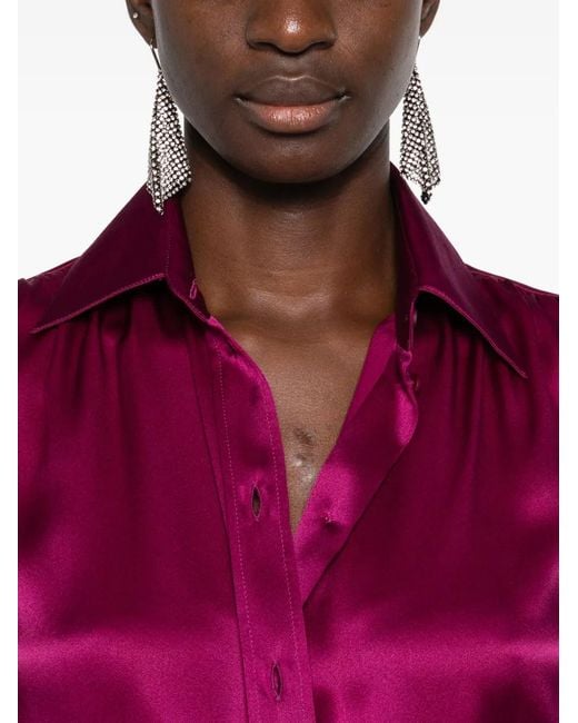 Balenciaga Pink Puffed-Shoulder Silk Shirt