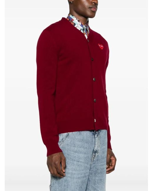 COMME DES GARÇONS PLAY Red Heart-Patch V-Neck Wool Cardigan