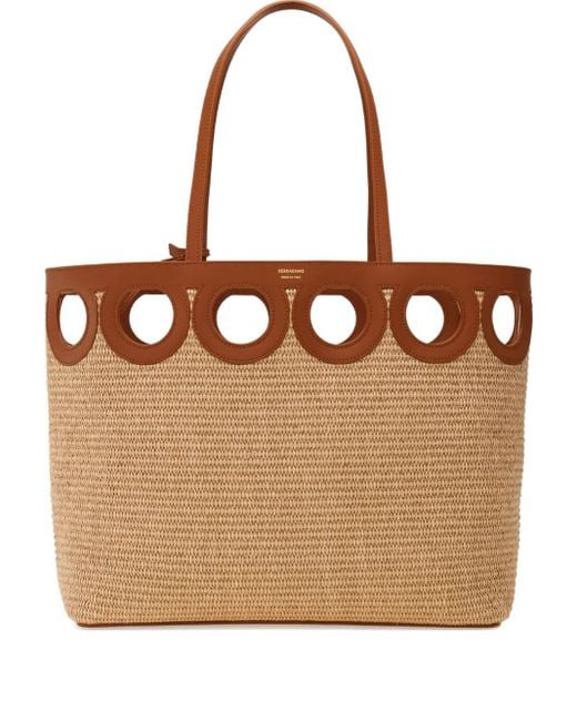 Ferragamo Brown Large Raffia Tote Bag