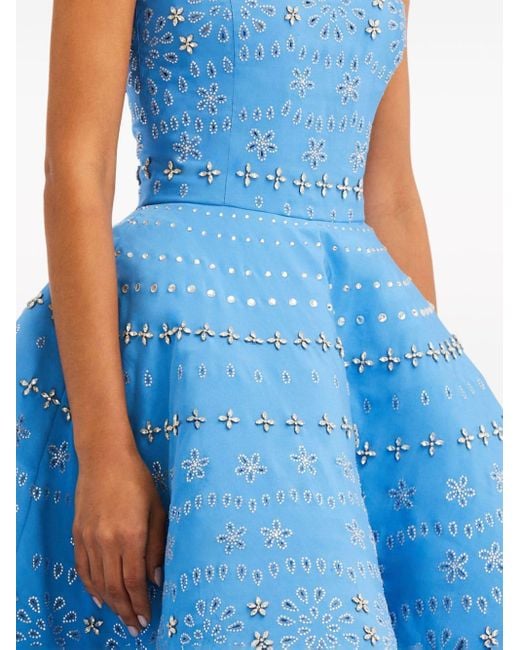 Oscar de la Renta Blue Crystal-embellished Strapless Midi Dress