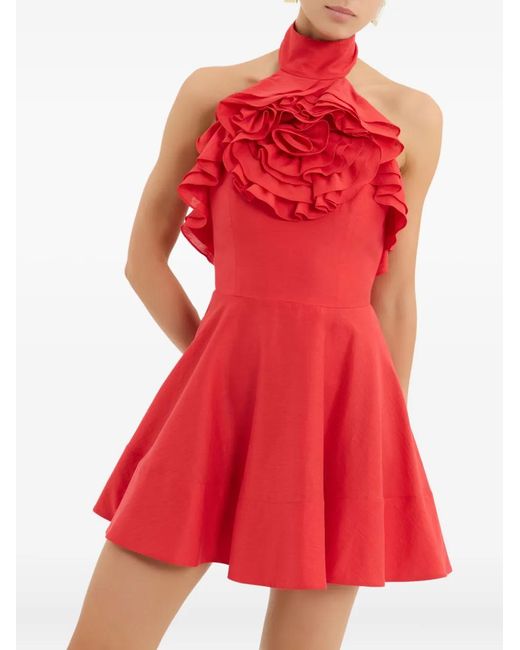 Rebecca Vallance Red Ruffled Halterneck Pastèque Mini Dress