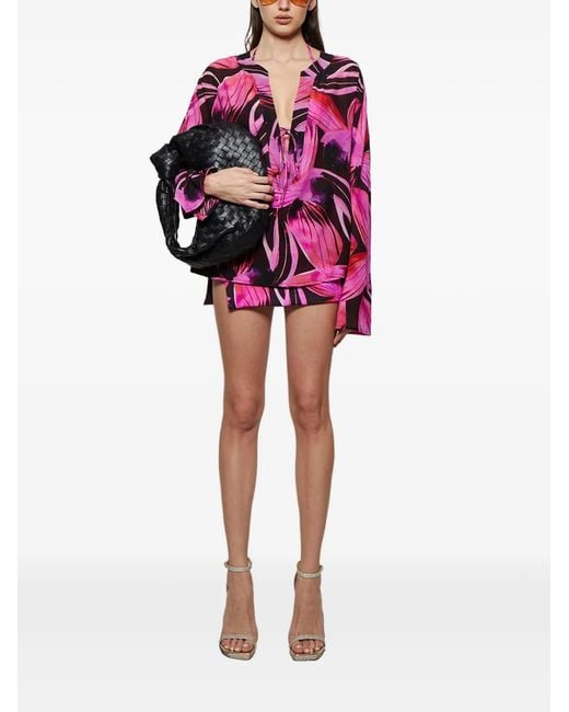 Louisa Ballou Pink Floral-Print Long-Sleeve Blouse