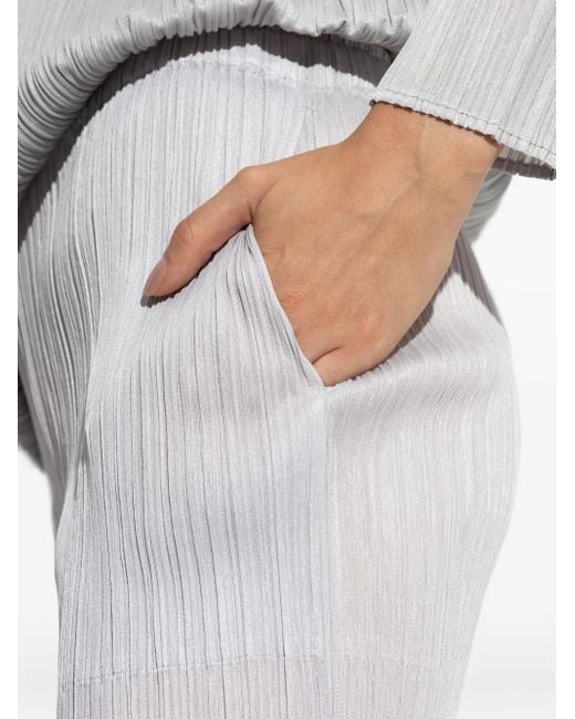 Pleats Please Issey Miyake White Pleated Trousers