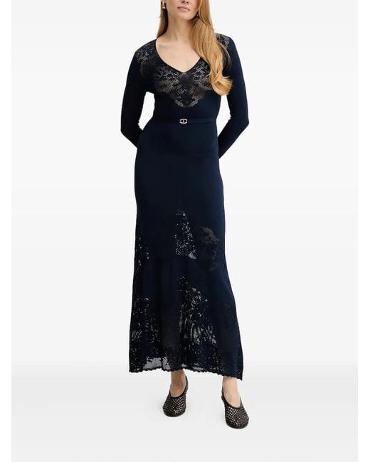 Twinset Blue Belted Maxi Dress
