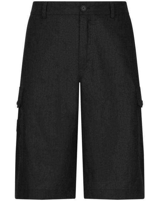 Short en lin droit à poches cargo Dolce & Gabbana pour homme en coloris Black