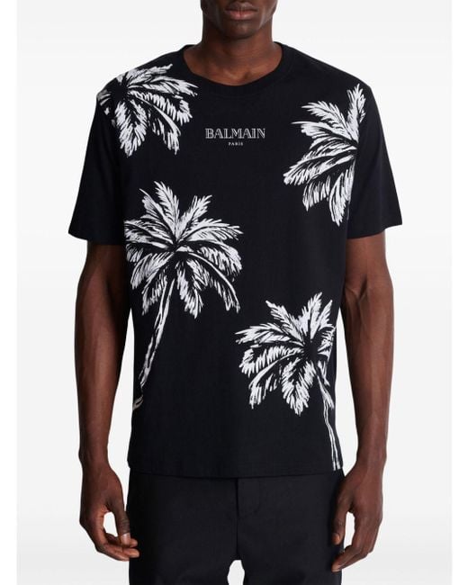 Balmain T-Shirt mit Palmen-Print in Black für Herren