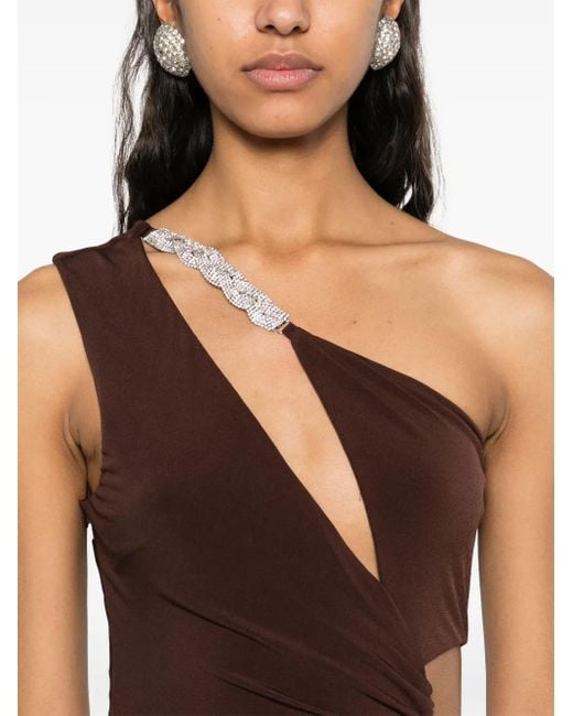 Nissa Brown Crystal-Embellished Gown