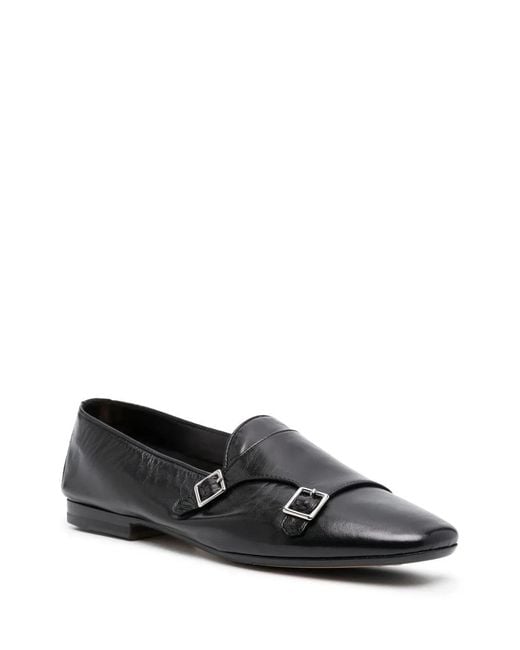 Henderson Black Buckle Detail Leather Slippers