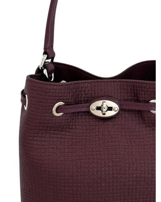 Zanellato Purple Grid-Texture Leather Shoulder Bag