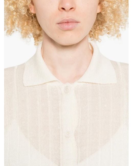 Peserico White Cardigan En Maille À Design Côtelé