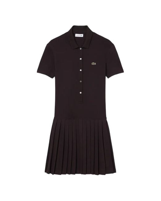 Lacoste Black Pleated-Skirt Polo-Collar Mini Dress