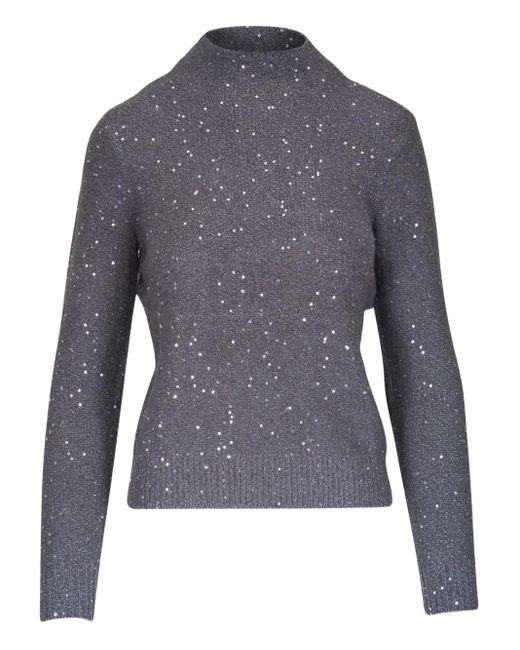 Kinross Cashmere Blue Sequin-Embellished Jumper