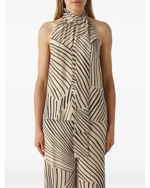 PT Torino Natural Abstract-Print Halterneck Top