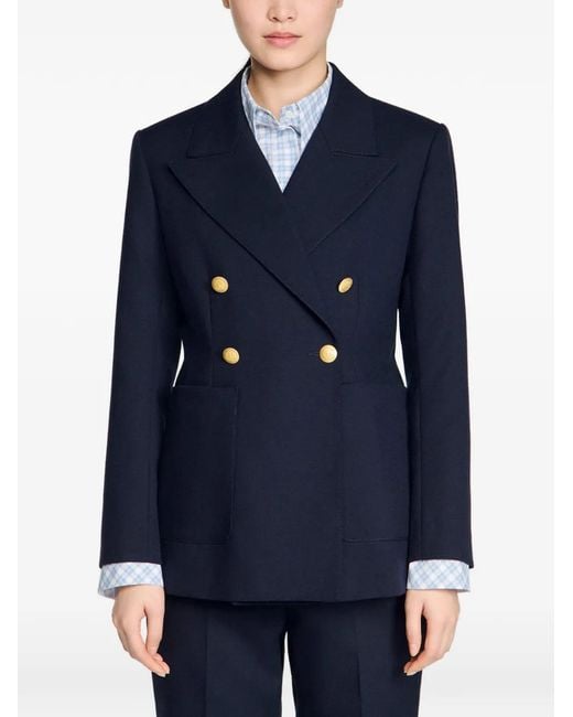Sandro Blue Double-Breasted Button Blazer