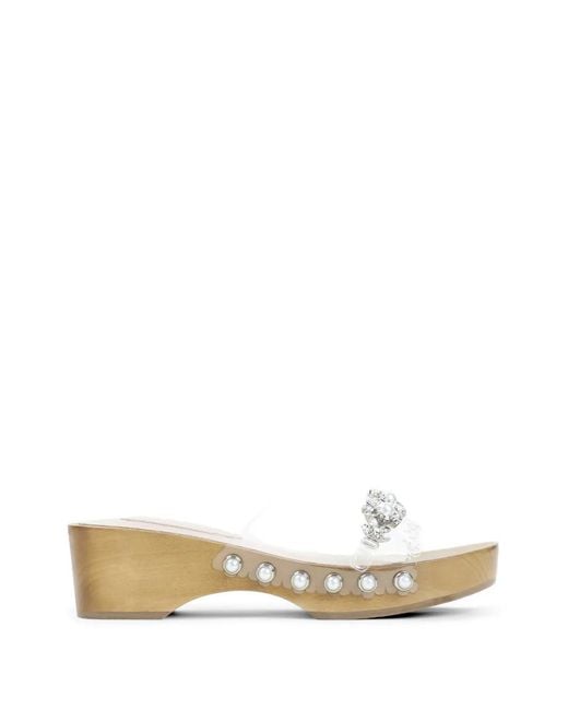 Simone Rocha Natural Embellished Scalloped Wooden Clog Sandals