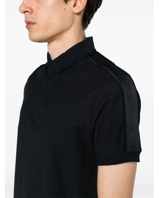 Polo en coton à bande logo Emporio Armani pour homme en coloris Black