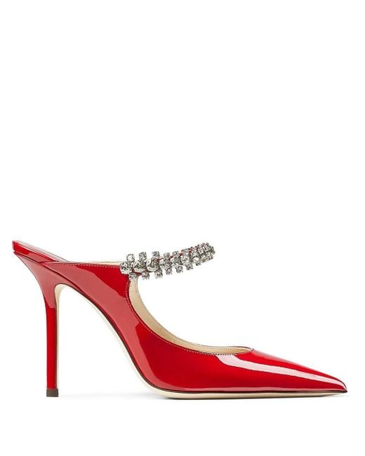 Jimmy Choo Bing Embellished Patent Leather Mules in Red Patent Leather ...