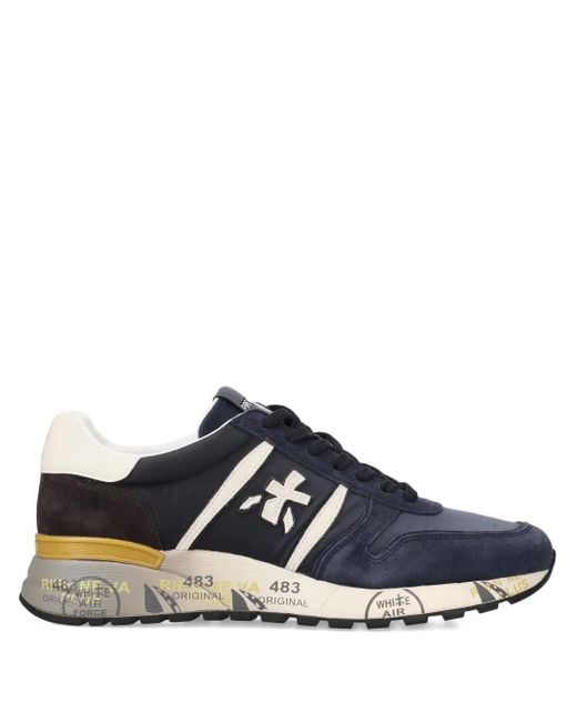 Premiata Blue Lander 7702 Suede-Panelled Lace-Up Sneakers for men