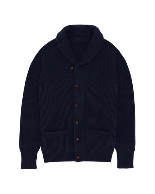 Fortela Blue Shawl-Collar Filet-Pocket Knitwear for men