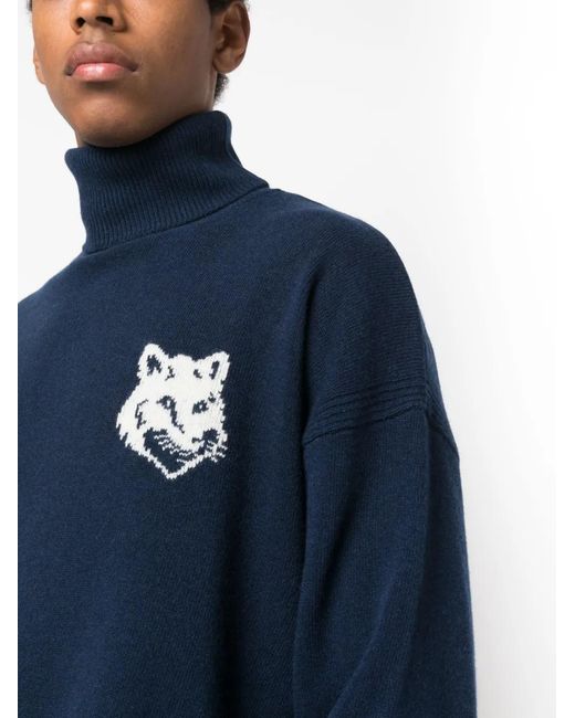 Maison Kitsuné Blue Fox Head Wool High-neck Jumper for men