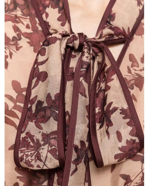 Nissa Pink Silk And Viscose Floral Midi Dress