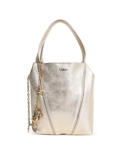 Chloé White Small Spin Horse-Charm Tote Bag